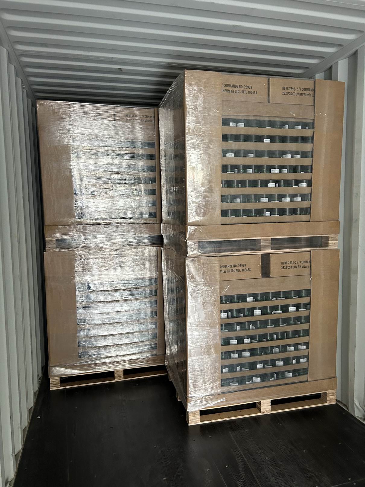 palletized tin packaging loaded in container