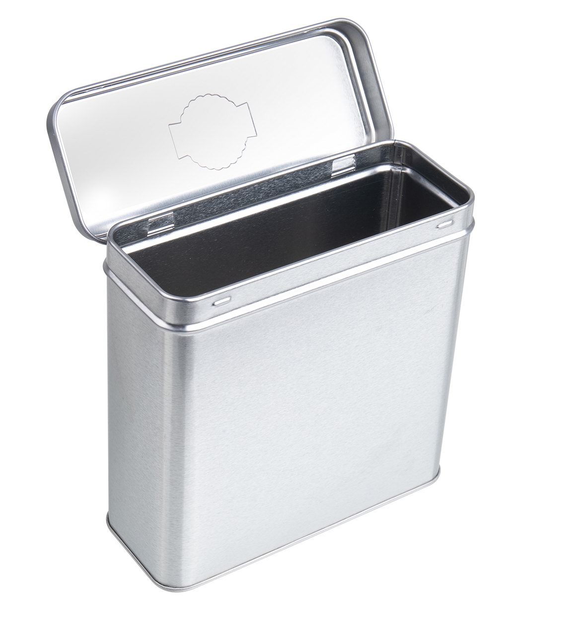 rectangular hinged tea tin with inner lid