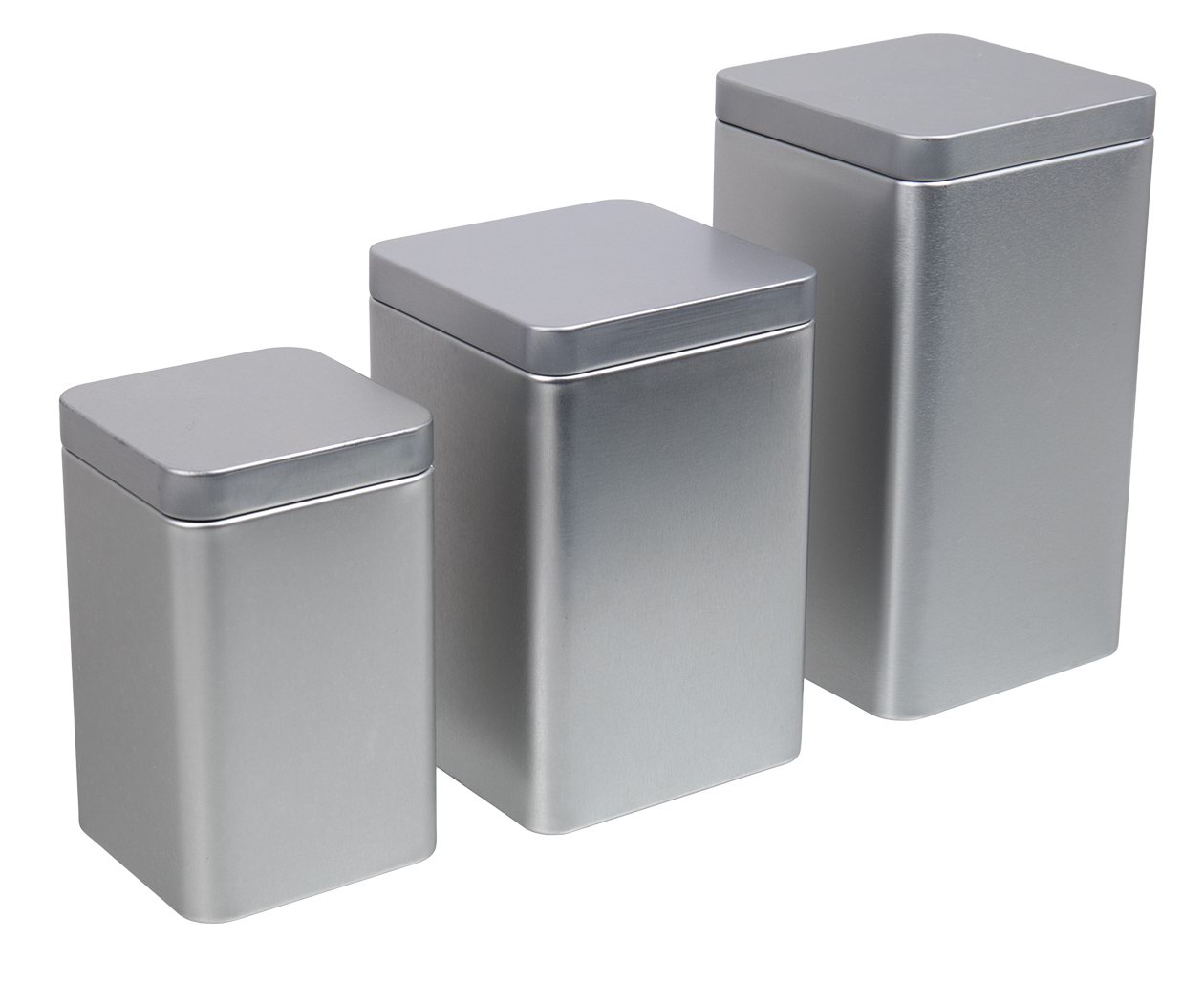 silver square tea tin container set