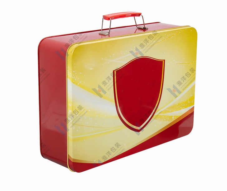 suitcase style tea gift tin with handle